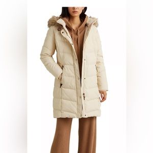 Ralph Lauren Faux-Fur-Trim Hooded Down Puffer Coat NWT.
